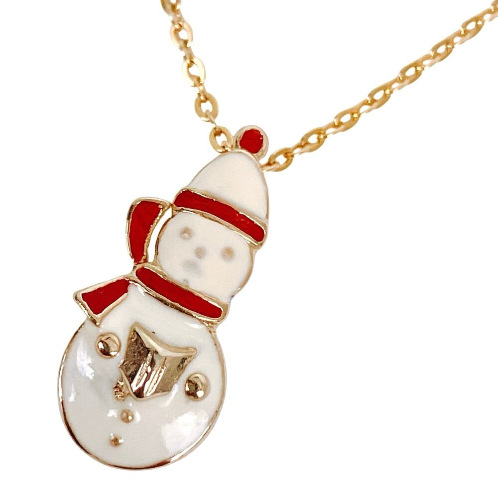 Vintage Avon Gold Tone Red Enamel Snowman Pendant… - image 1